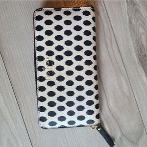 Kate Spade Lacey Ikat Dot Accordian White Large Zip Wallet